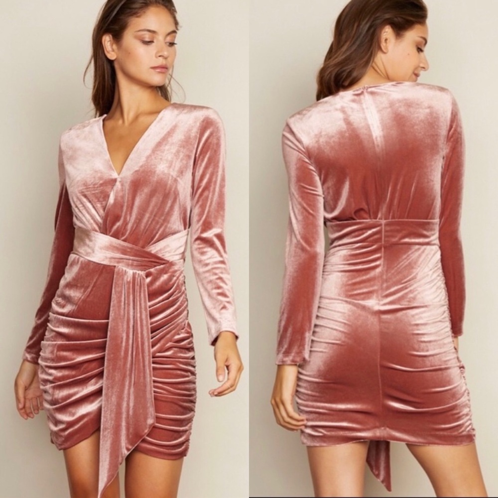 VERONICA ANTIQUE ROSE VELOUR RUCHED DRESS